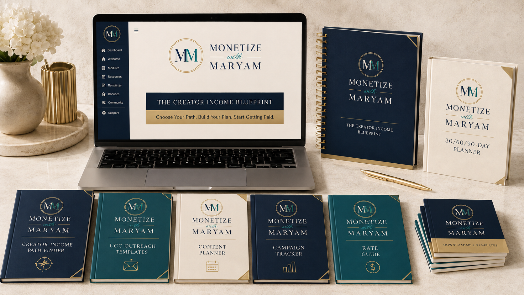 Creator Income Blueprint masterclass, workbook, templates, and action plan